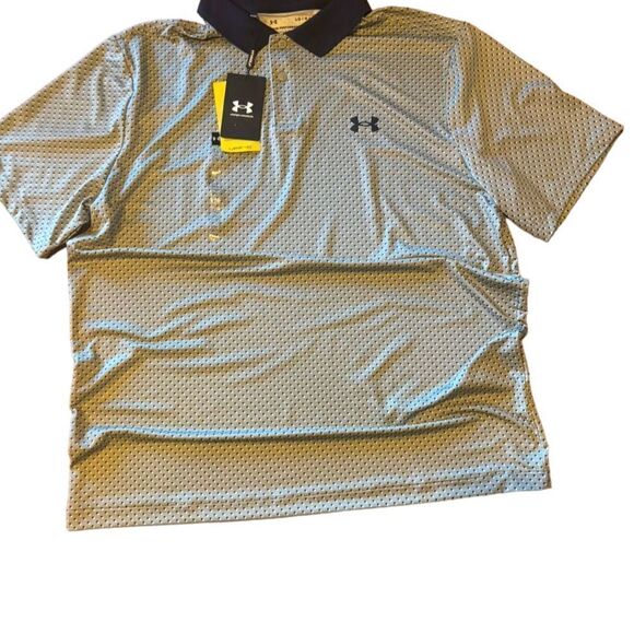 Under Armour Performance 3.0 Polo Men's  Navy/Green Printed Golf Shirt - Large - Picture 2 of 4